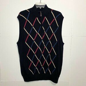 St. Andrews Of Scotland Mens Sz Large Black Diamond Knit 1/4 Zip Golf Vest